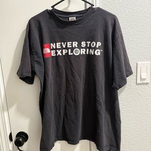 The North Face Charcoal Tee with Red and White Logo